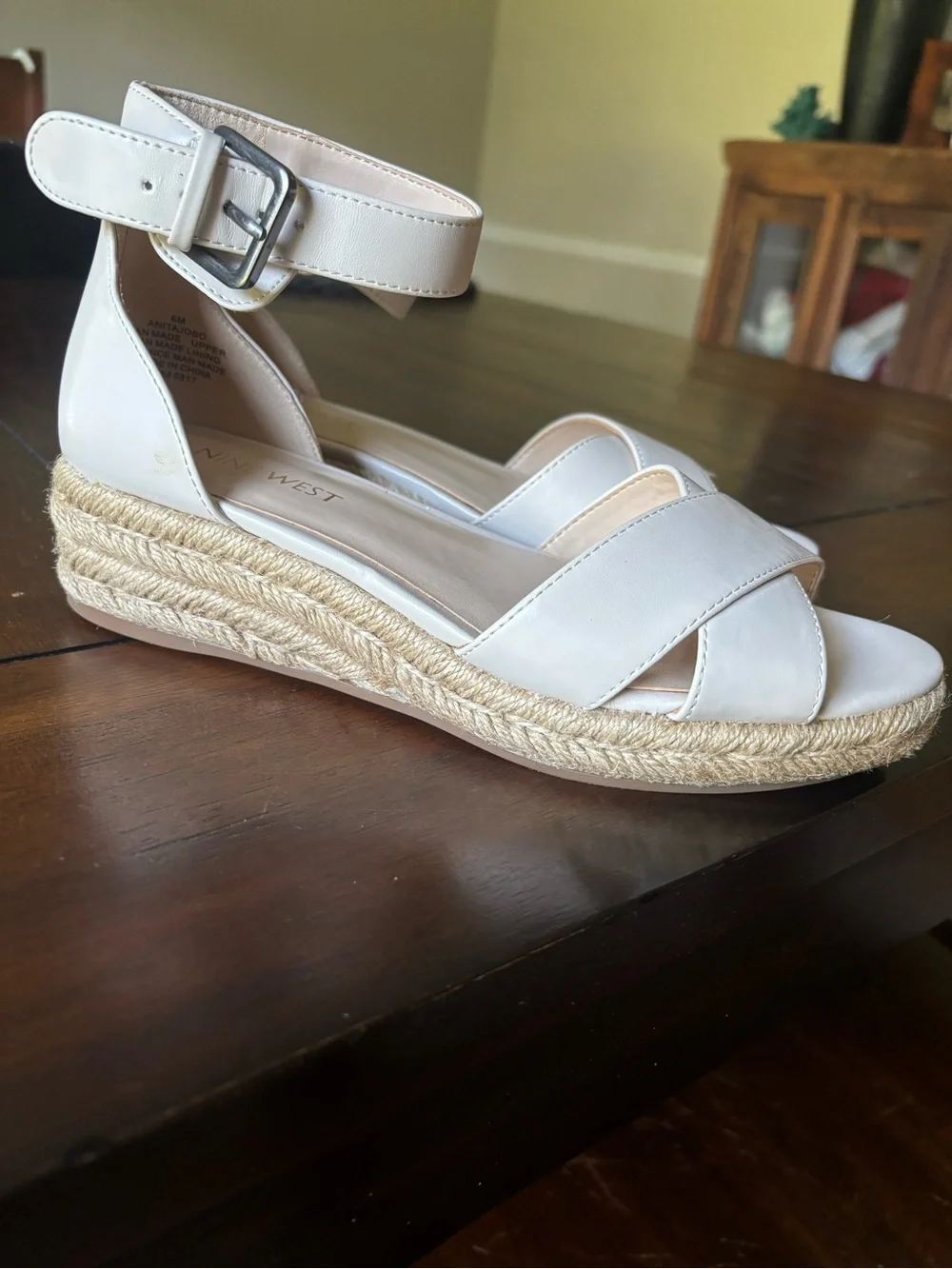 Nine West Neutral Cream Espadrille Wedge Sandals with Ankle Strap. Brand new in